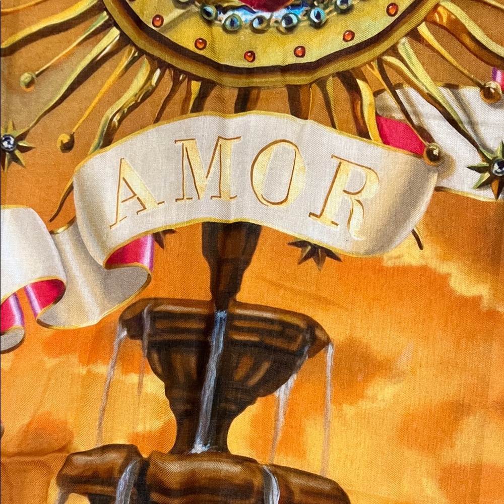 FAENA Scarf/Coverup/Tapestry-Silk-Made in Italy- “Amor” Artist Juan Gatti-65x53 - Picture 3 of 11